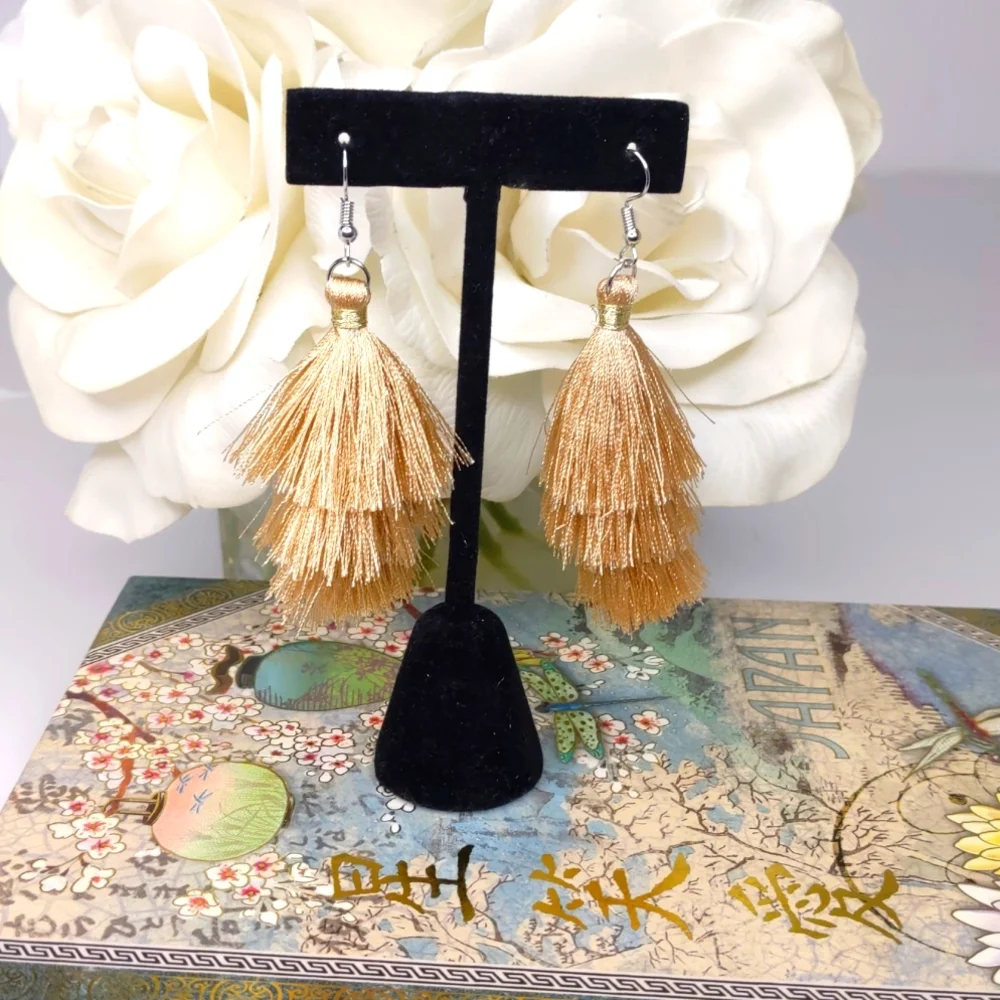 Boho Women Handmade Boho Tan Tassel Earrings